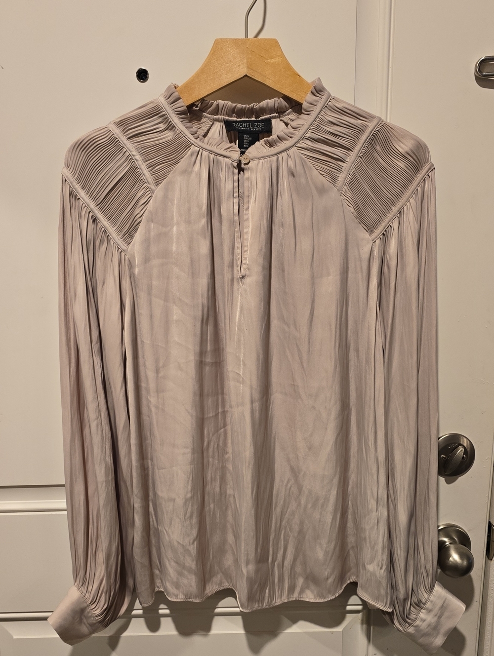 Rachel Zoe Dusty Blush Pleated Yoke Long-Sleeve Blouse
